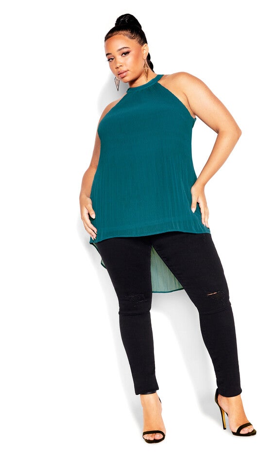 Halter Pleat Top - teal, GREEN, alternate image number null