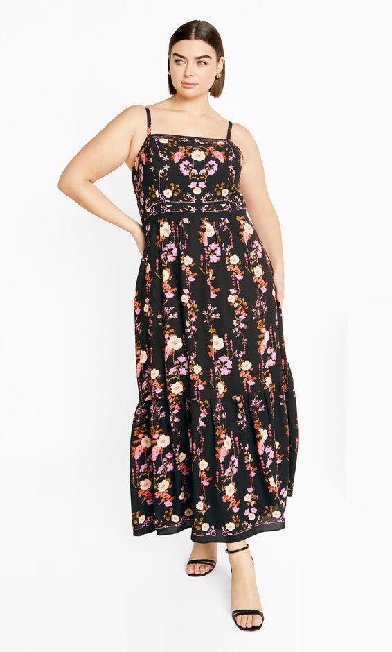 Molly Print Maxi Dress - black, BOUQUET, hi-res image number null