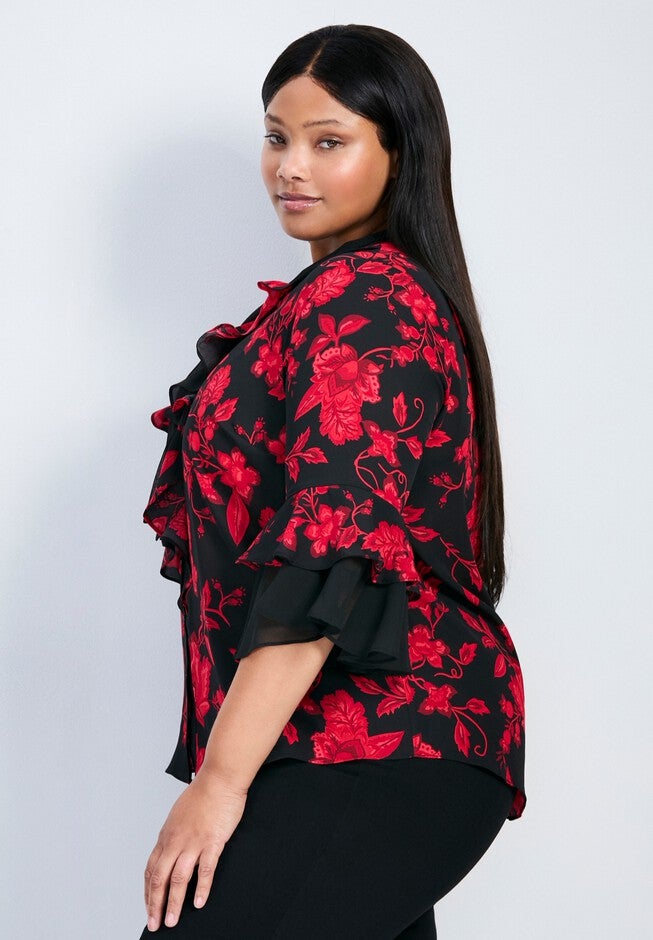 Cassie Frill Detail Blouse, SCARLET BLOOM, alternate image number 2