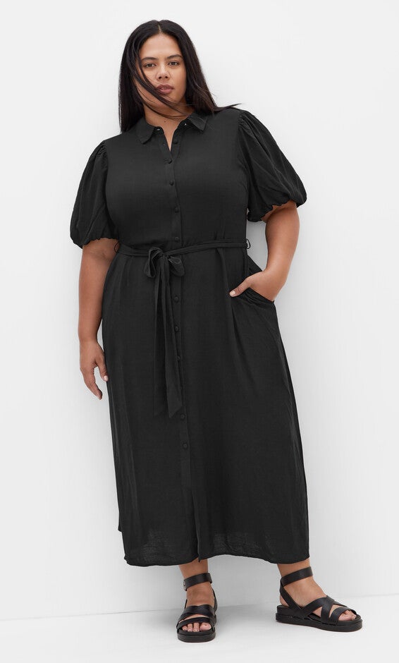 Davina Plain Dress - black, BLACK, hi-res image number null