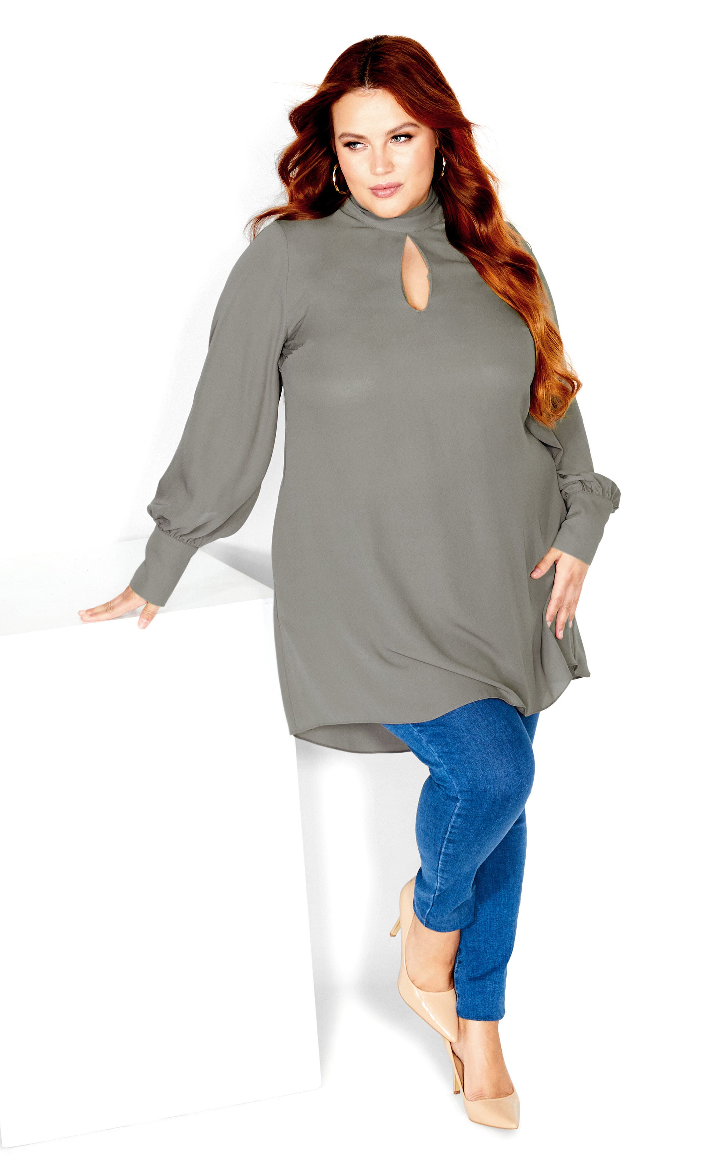 Neck Tie Tunic - fern, GRAY, alternate image number 2