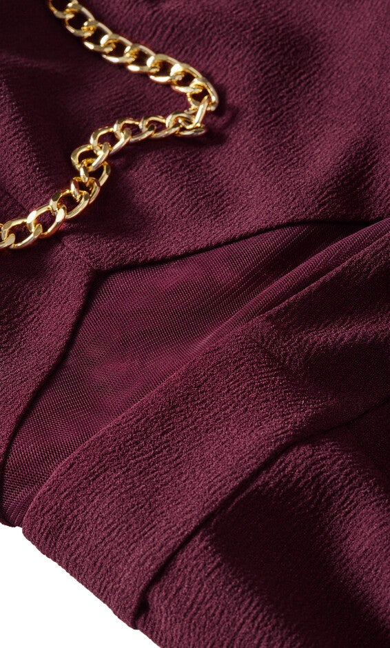 Ann Chain Sleeveless Wide Leg Jumpsuit - oxblood, RED, alternate image number null