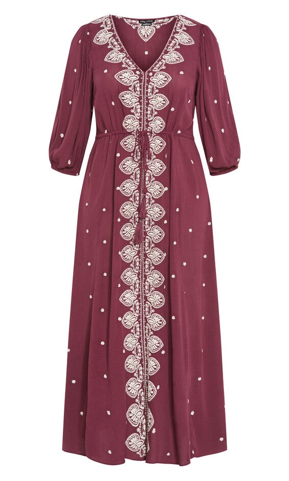 Ulla Embroidered Dress - blackberry, RED, alternate image number 3