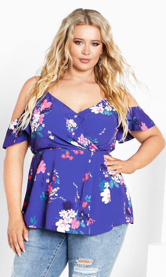 Kallie Print Top - cobalt, BLUE, hi-res image number 0