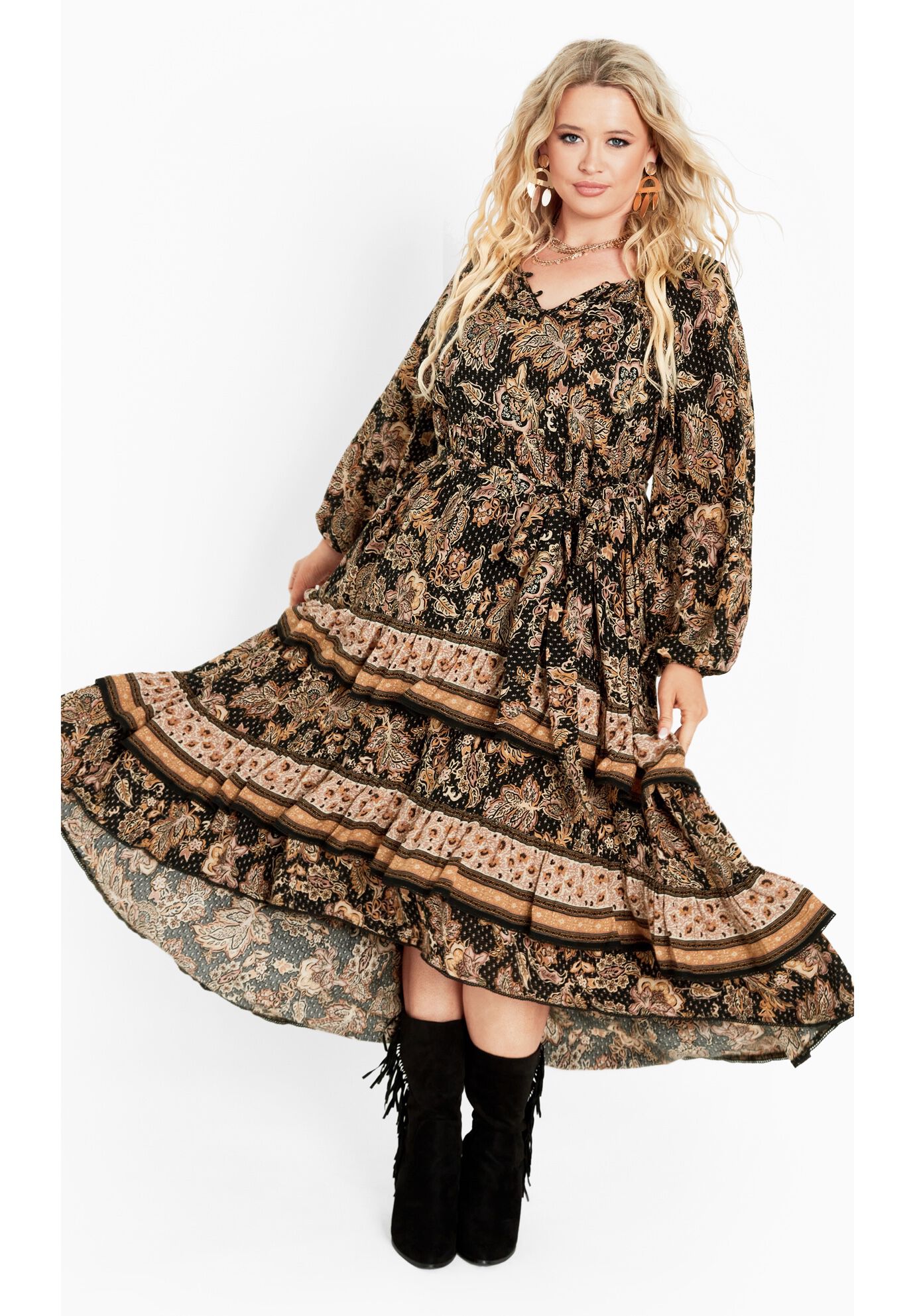 Amahle Puff Sleeve Tier Maxi Dress, FOREVER BORDER, hi-res image number 0