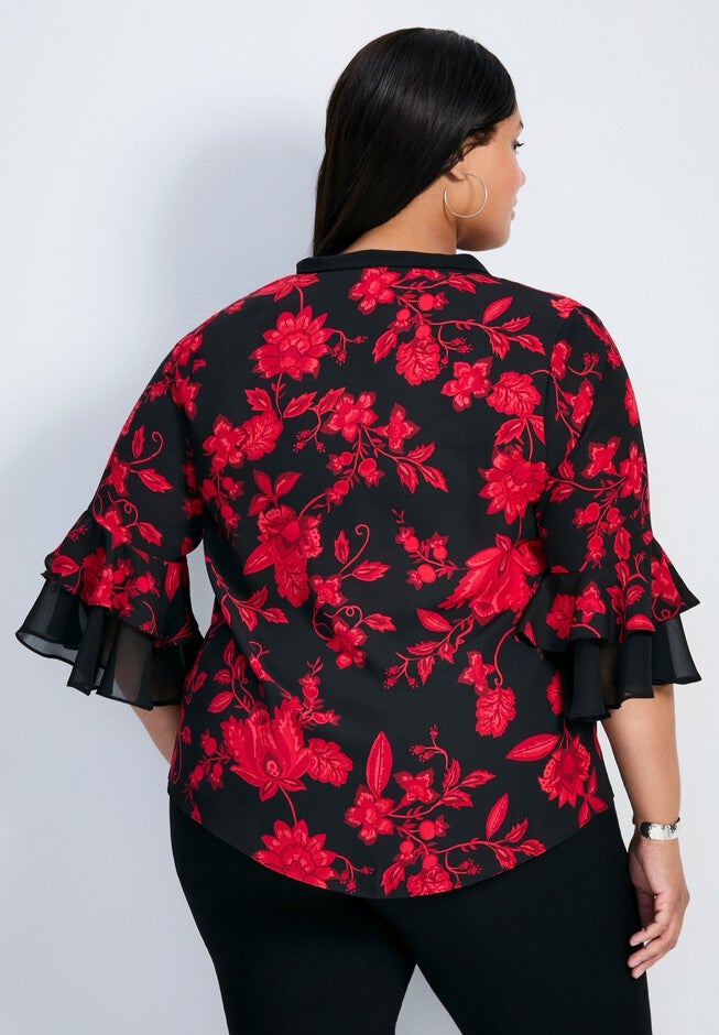 Cassie Frill Detail Blouse, SCARLET BLOOM, on-hover image number 1