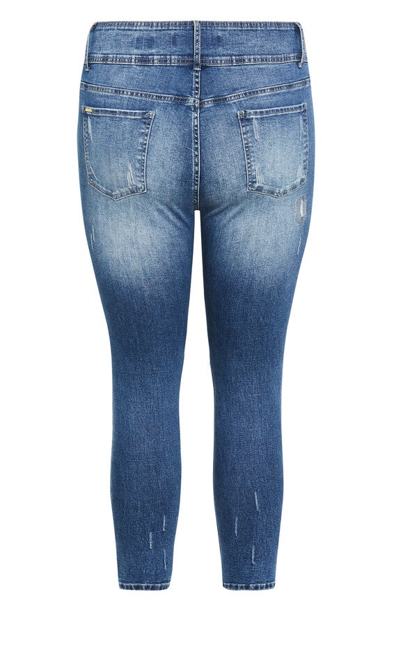 Patched Apple Skinny Jean - mid denim, BLUE, alternate image number null
