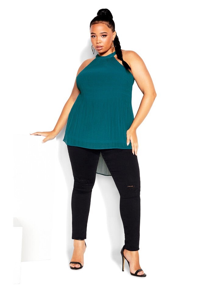 Halter Pleat Top - teal, GREEN, on-hover image number null