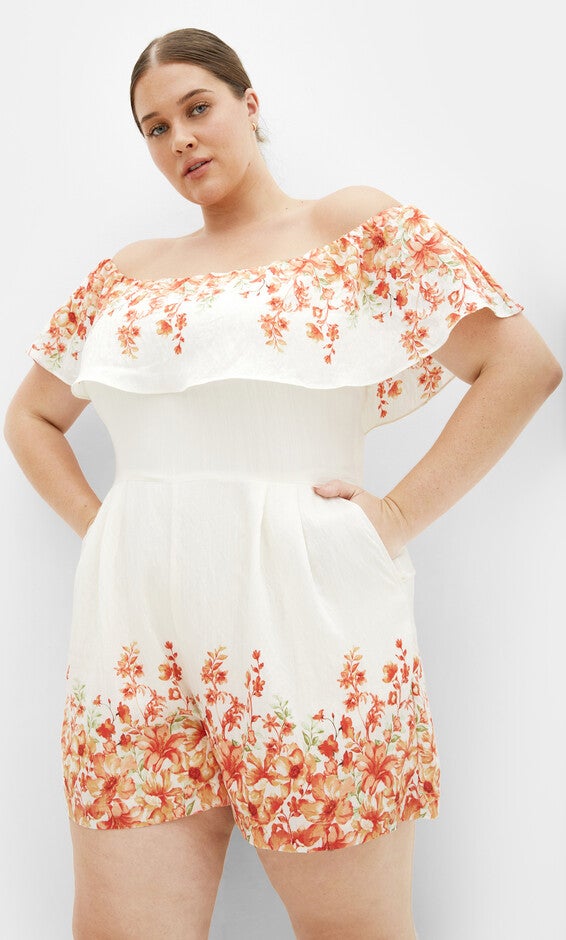 Poppy Print Playsuit - ivory, ORANGE, hi-res image number null