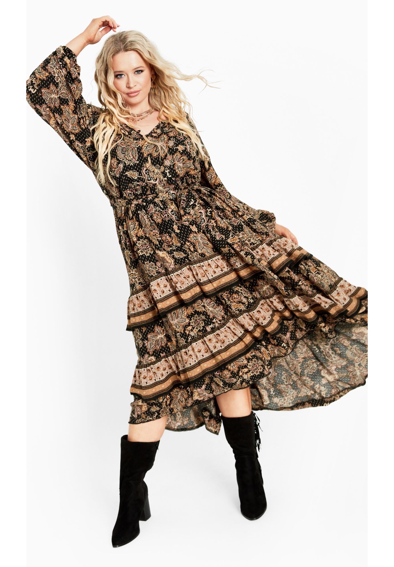 Amahle Puff Sleeve Tier Maxi Dress, FOREVER BORDER, alternate image number 2