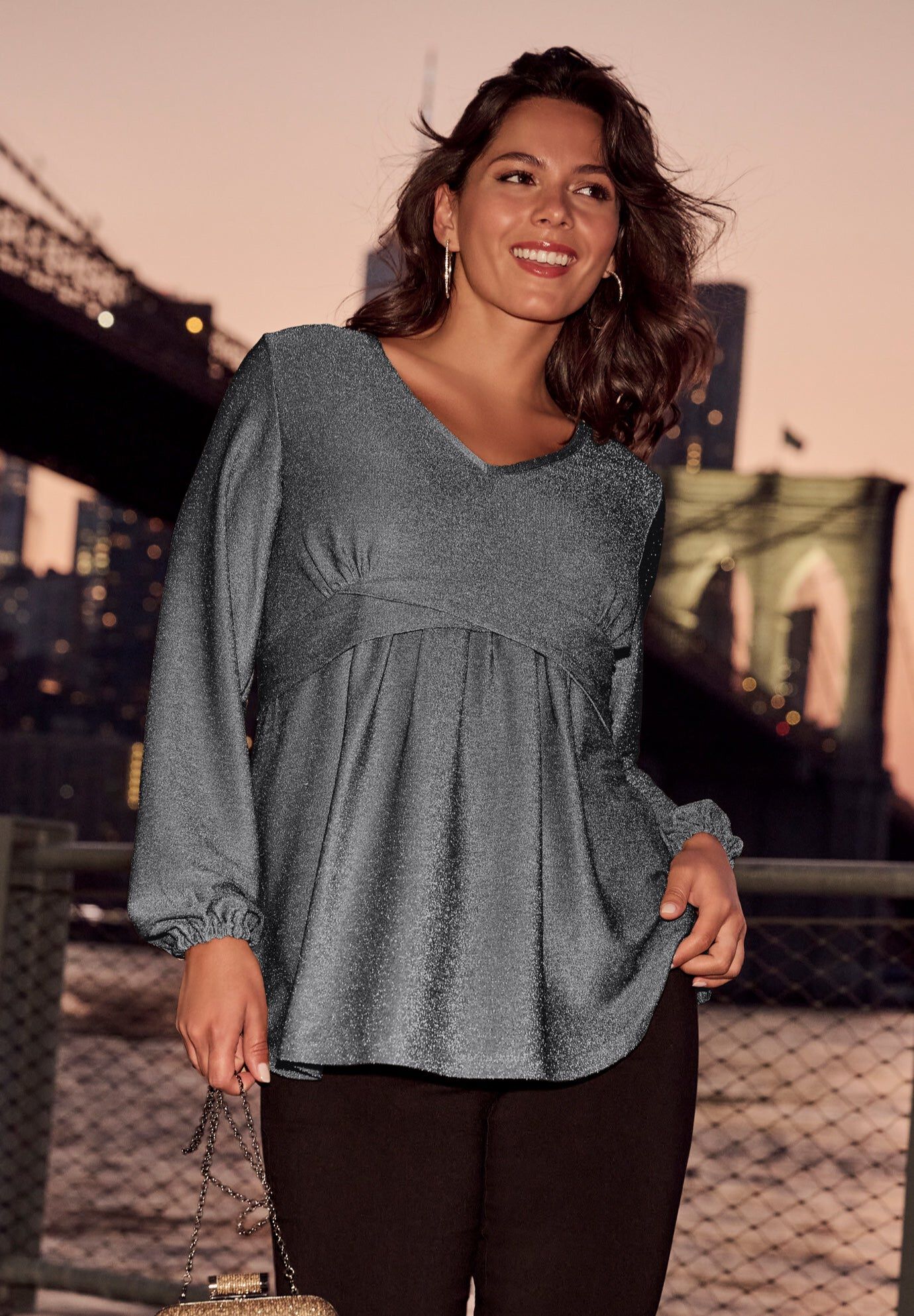 Peplum Shimmer Top, GUNMETAL SHIMMER, hi-res image number 0