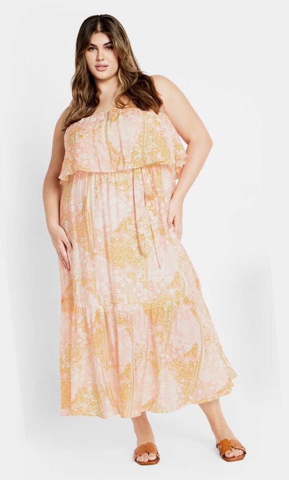Pia Ruffle Overlay Print Maxi Dress - sunkissed, PINK, hi-res image number 0
