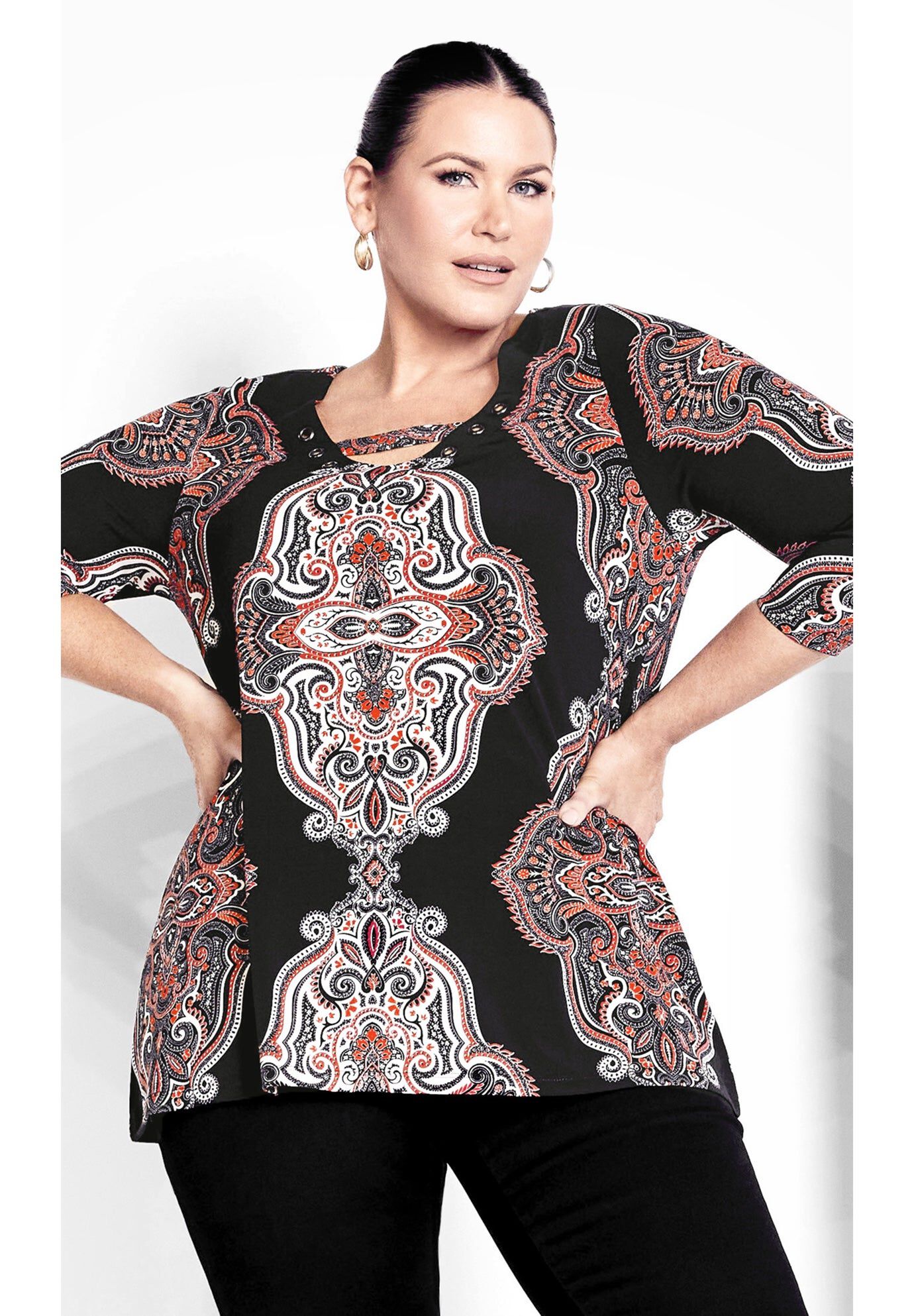 Addison Placement Top, RED PAISLEY, hi-res image number 0