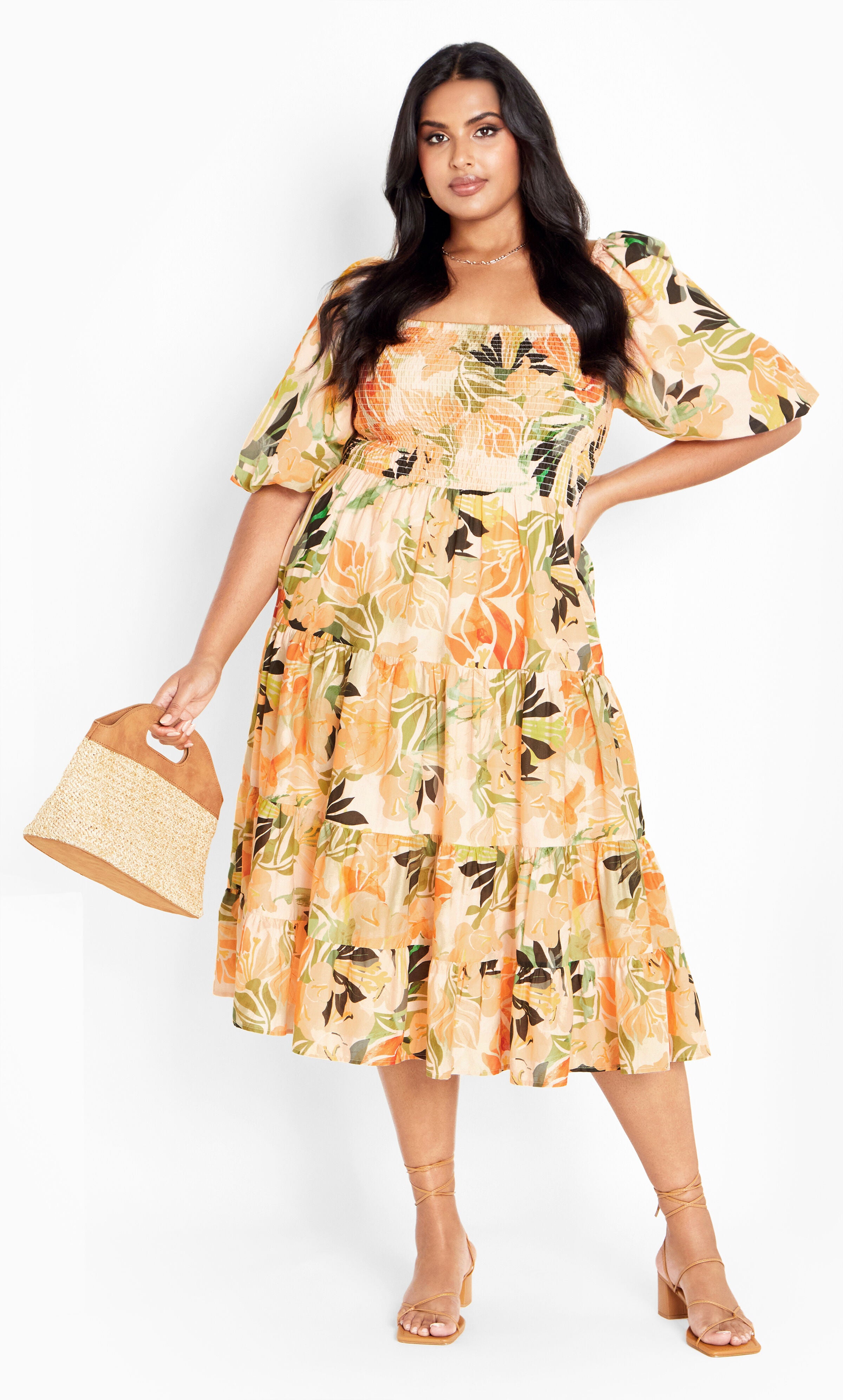 Ariella Puff Sleeves Tier Print Dress - miami, MIAMI, hi-res image number 0
