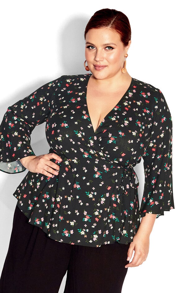 Holiday Print Top - black, BLACK, alternate image number 3