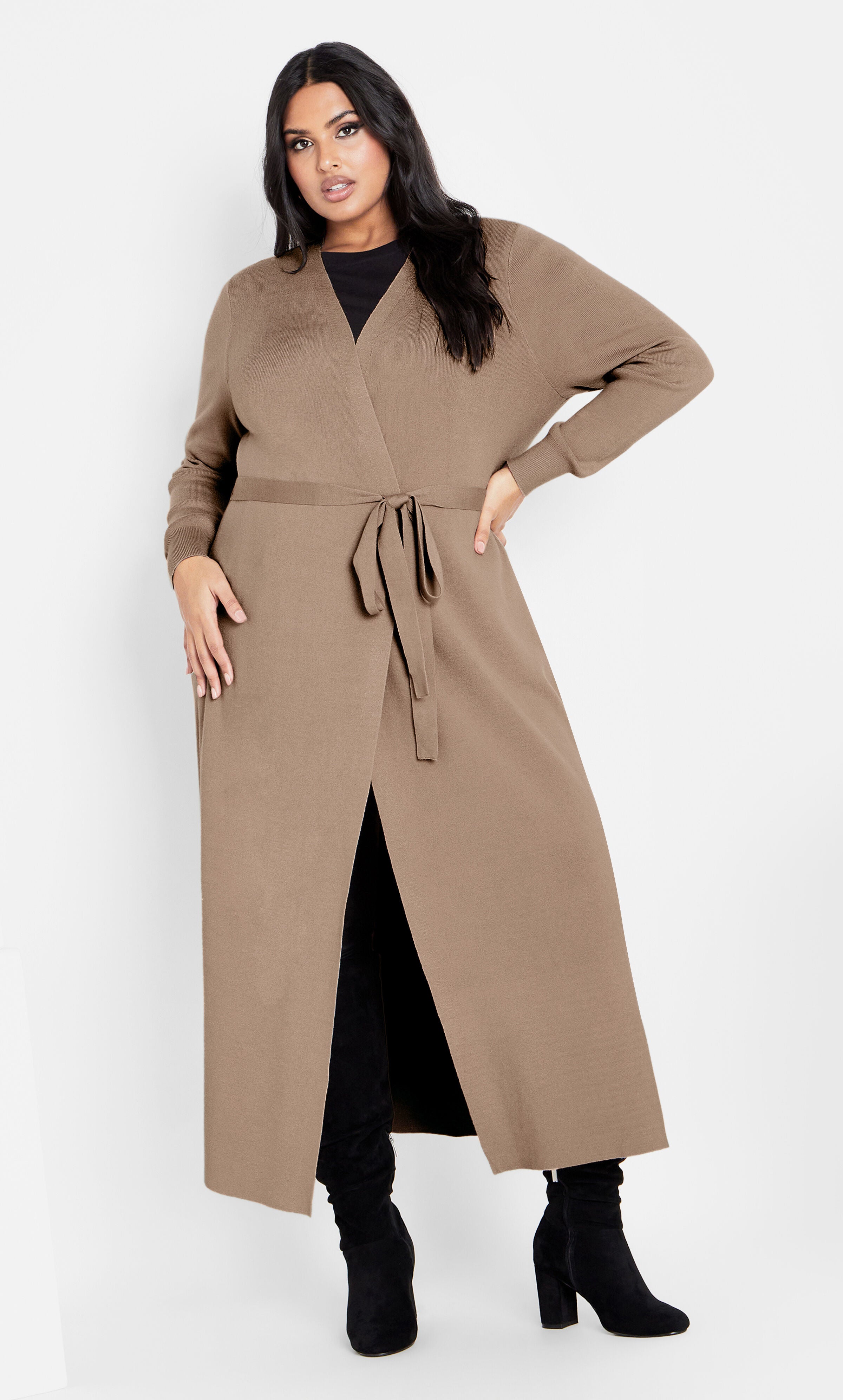 Goldie Longline Cardigan - taupe, BROWN, alternate image number 1