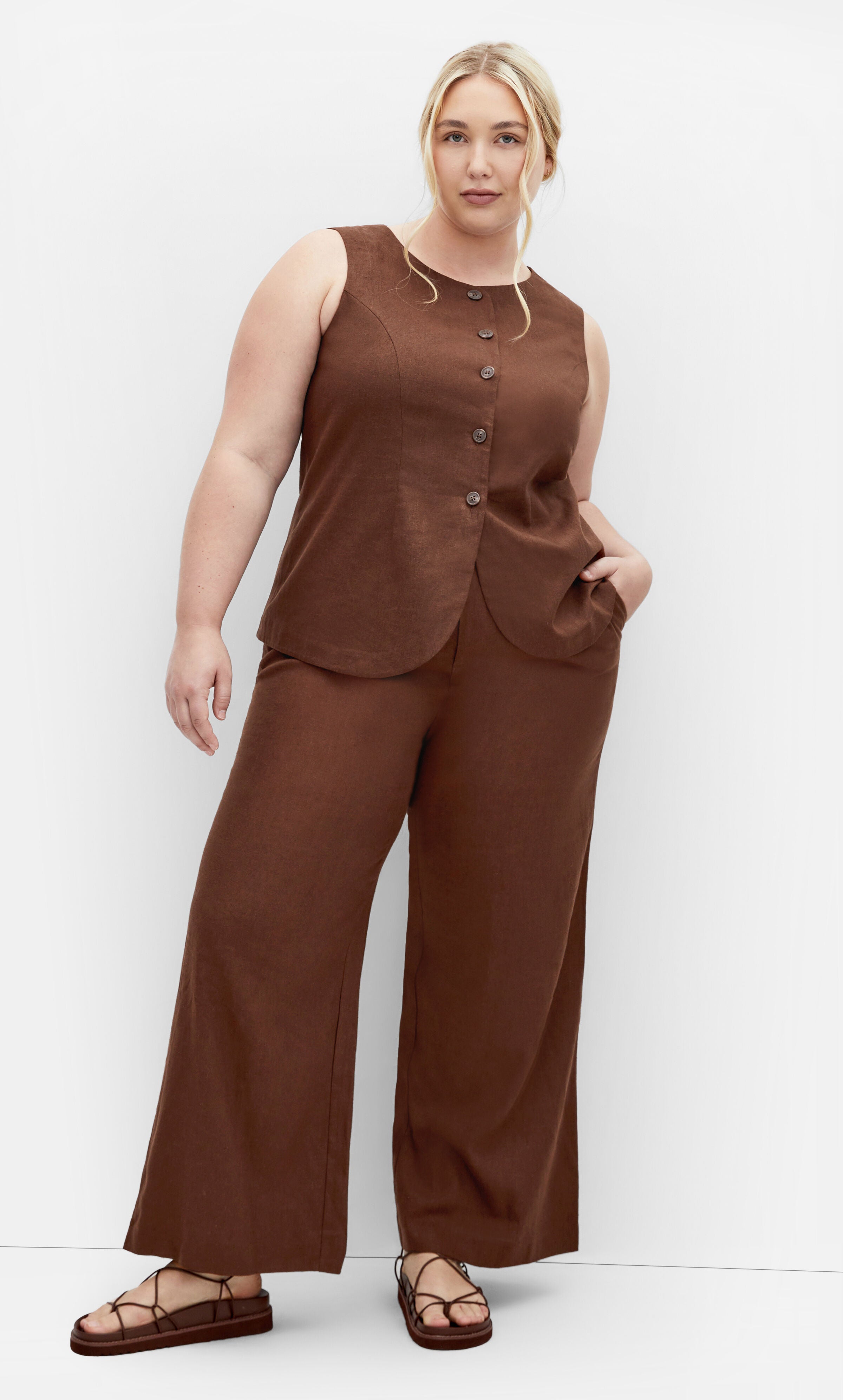 Vivien Linen Pant - chocolate, BROWN, hi-res image number 0