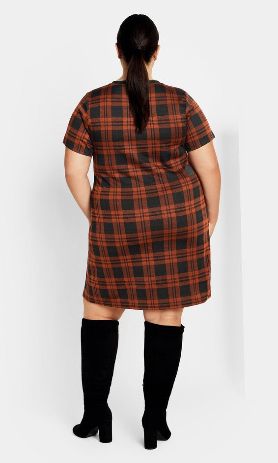 Check Love Shift Silhouette Mini Dress - caramel, CARAMEL, alternate image number 3