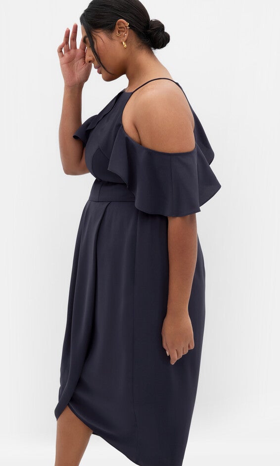 Love Siren Ruffle Shoulder Dress - navy, BLUE, alternate image number null