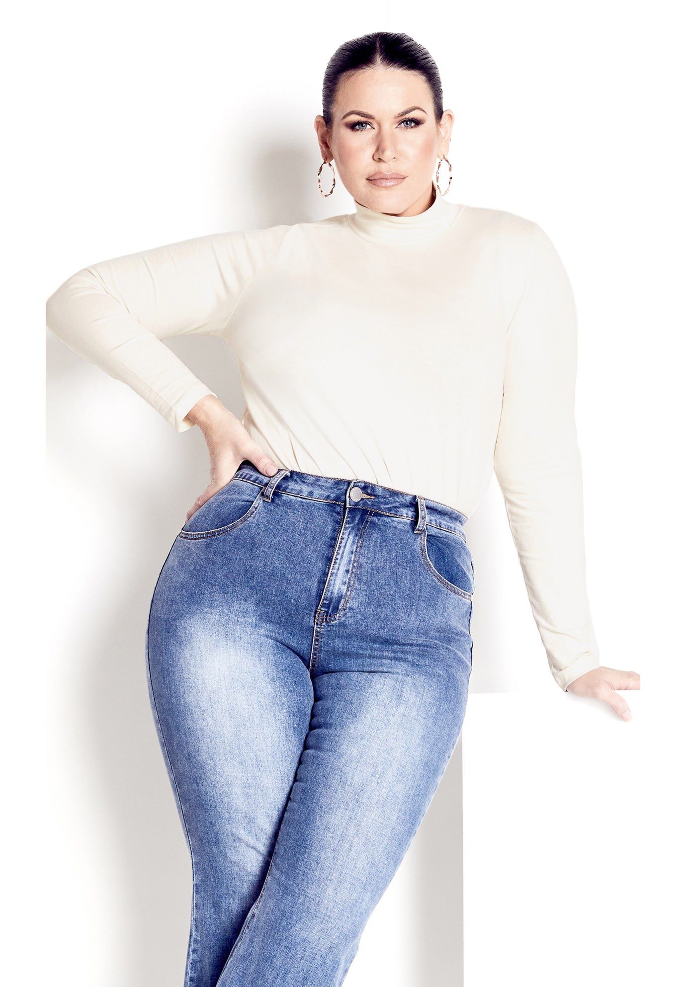 Organic Mock Neck Top, CREAM, hi-res image number 0