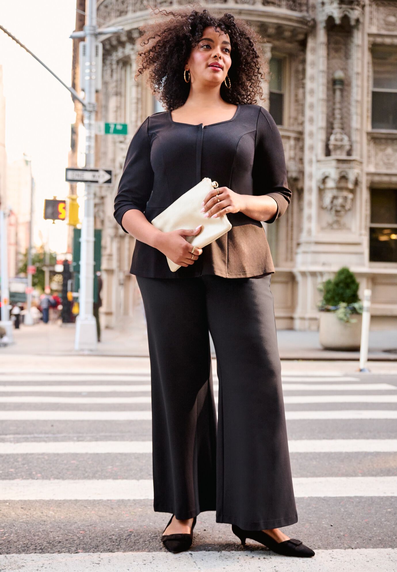 Ponte Wide Leg Pant, BLACK, on-hover image number 1