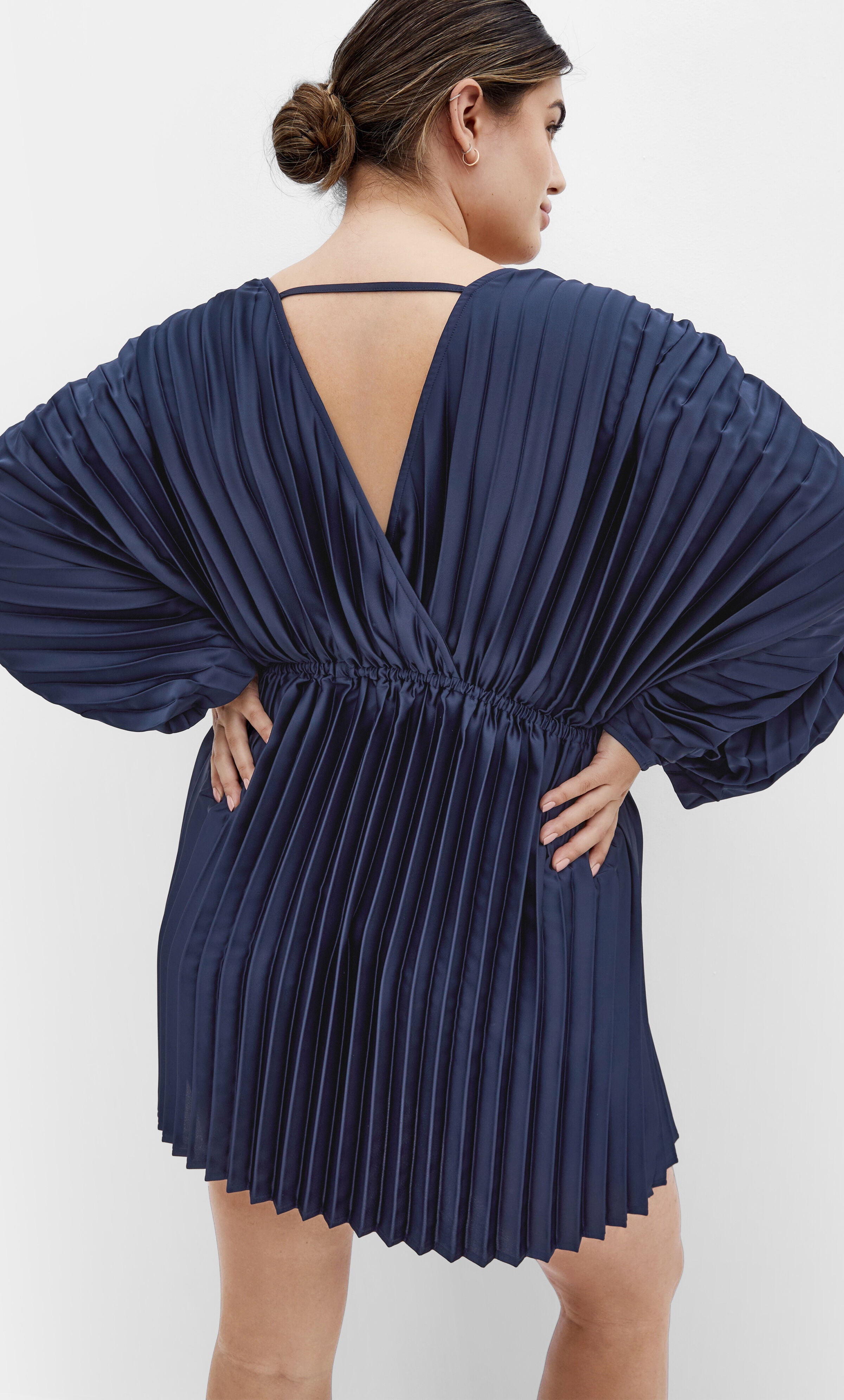 Chloe Pleat Dress - navy, BLUE, alternate image number 1