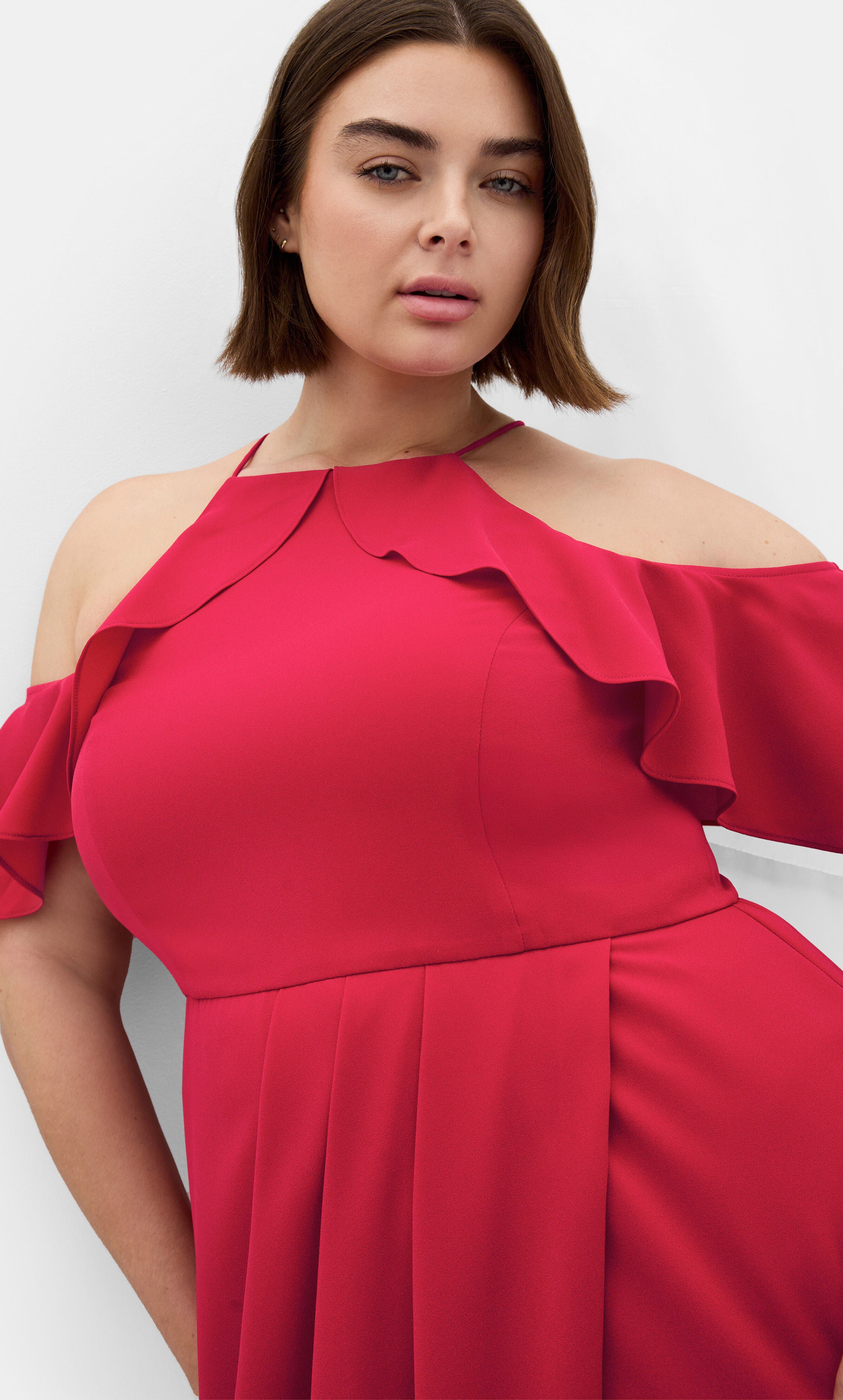 Love Siren Ruffle Shoulder Dress - siren red, RED, alternate image number 3