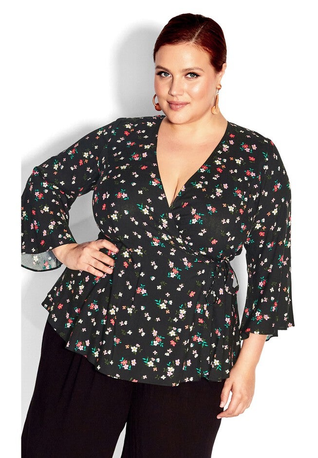 Holiday Print Top - black, BLACK, on-hover image number 1