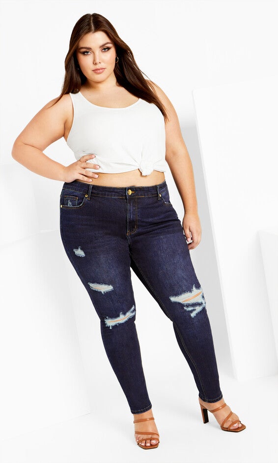 Asha Jojo Distressed Detail Crop Jean - dark denim, DARK, alternate image number null