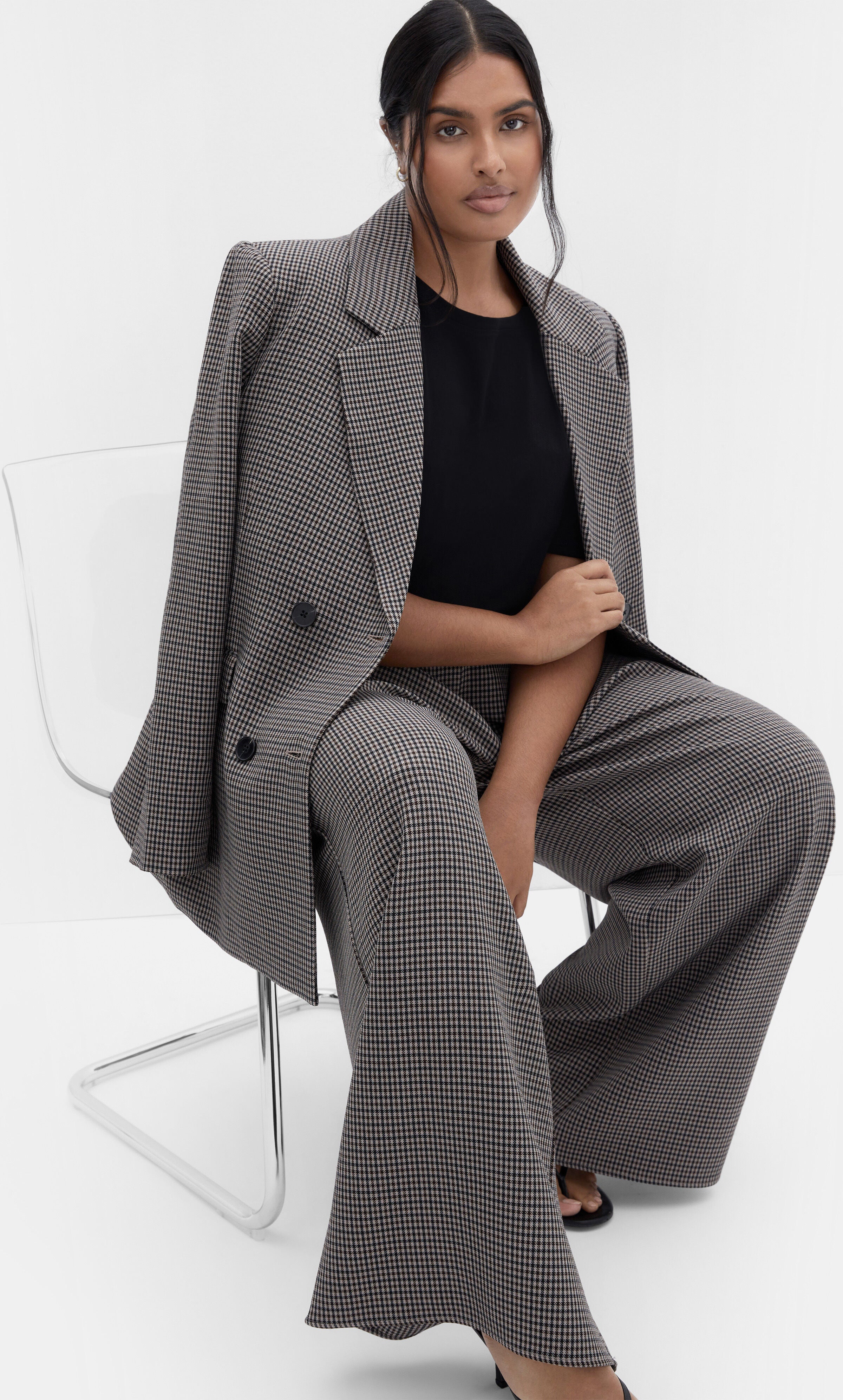 Tiana Plaid Pant - ecru print, GRAY, alternate image number 1