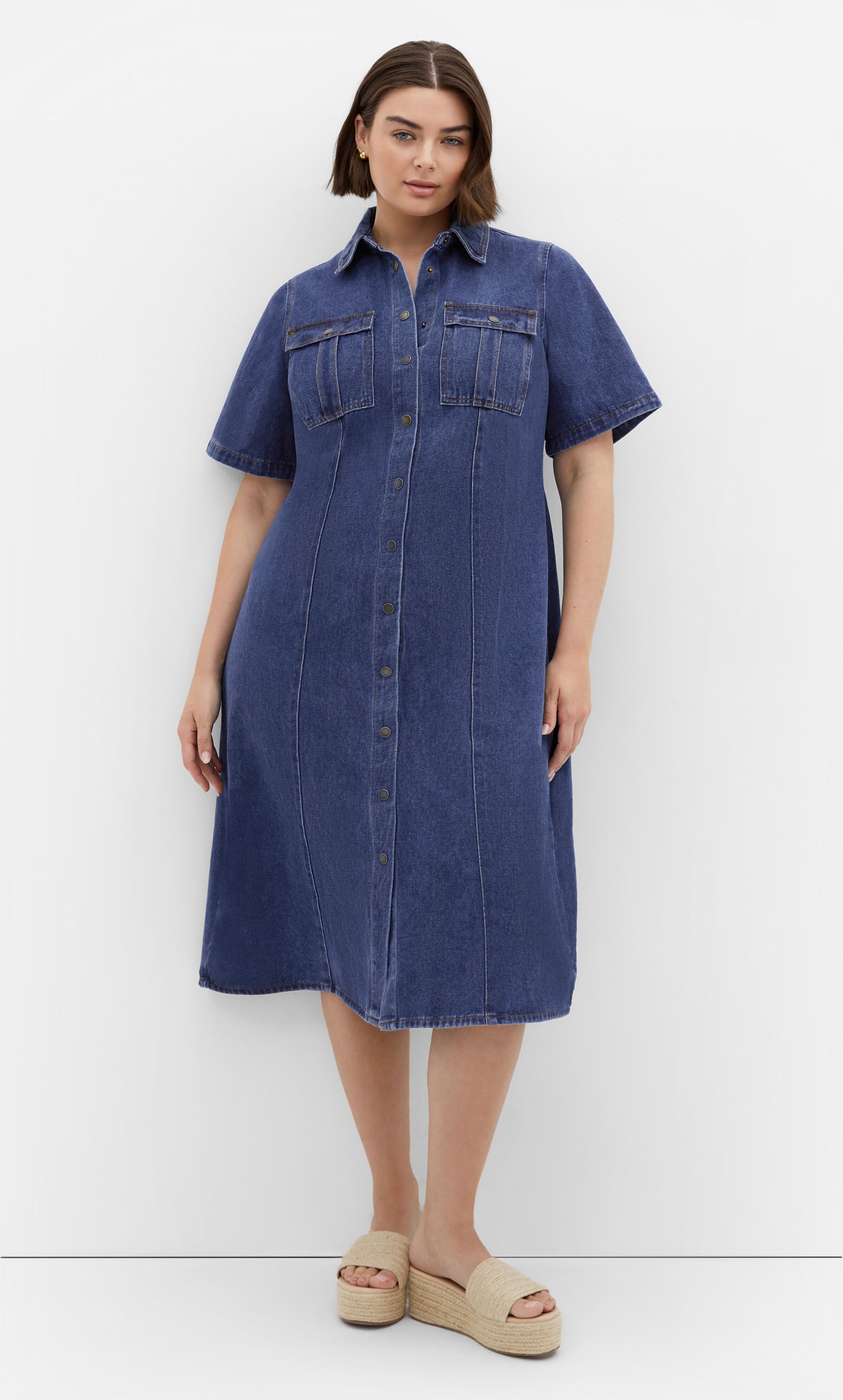 Jade Denim Dress - mid denim, BLUE, alternate image number 3