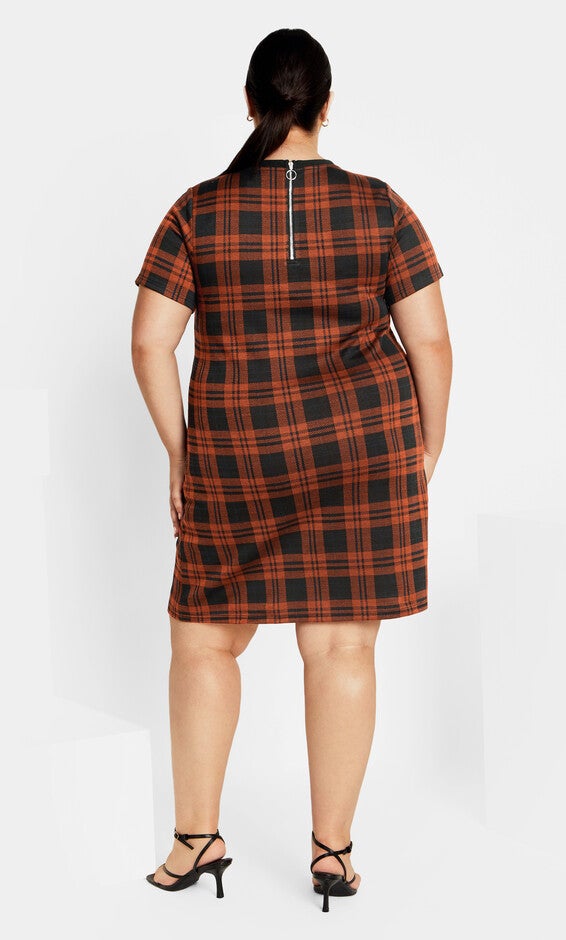 Check Love Shift Silhouette Mini Dress - caramel, CARAMEL, alternate image number 5