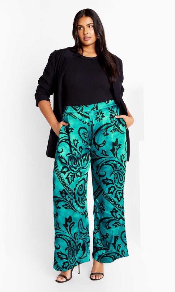 Sienna Print Pant - peacock, GREEN, alternate image number 1