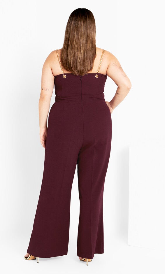 Ann Chain Sleeveless Wide Leg Jumpsuit - oxblood, RED, alternate image number null