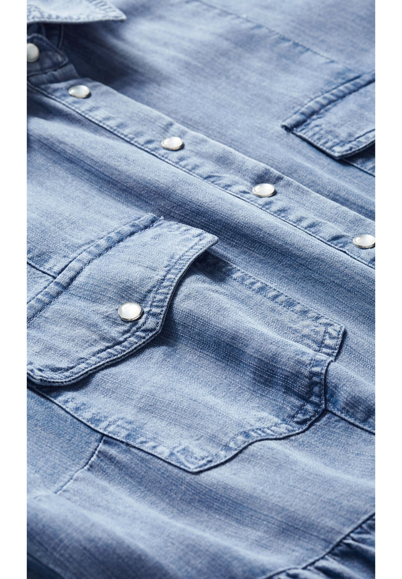 Denim Tiered Shirtdress, MID WASH, alternate image number 5