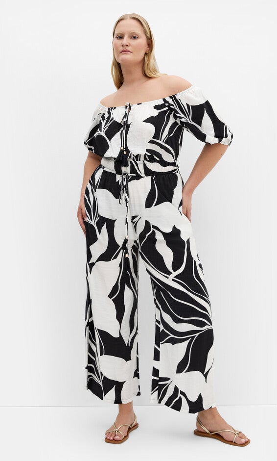 Erica Palm Jumpsuit - black, BLACK WHITE, hi-res image number 0