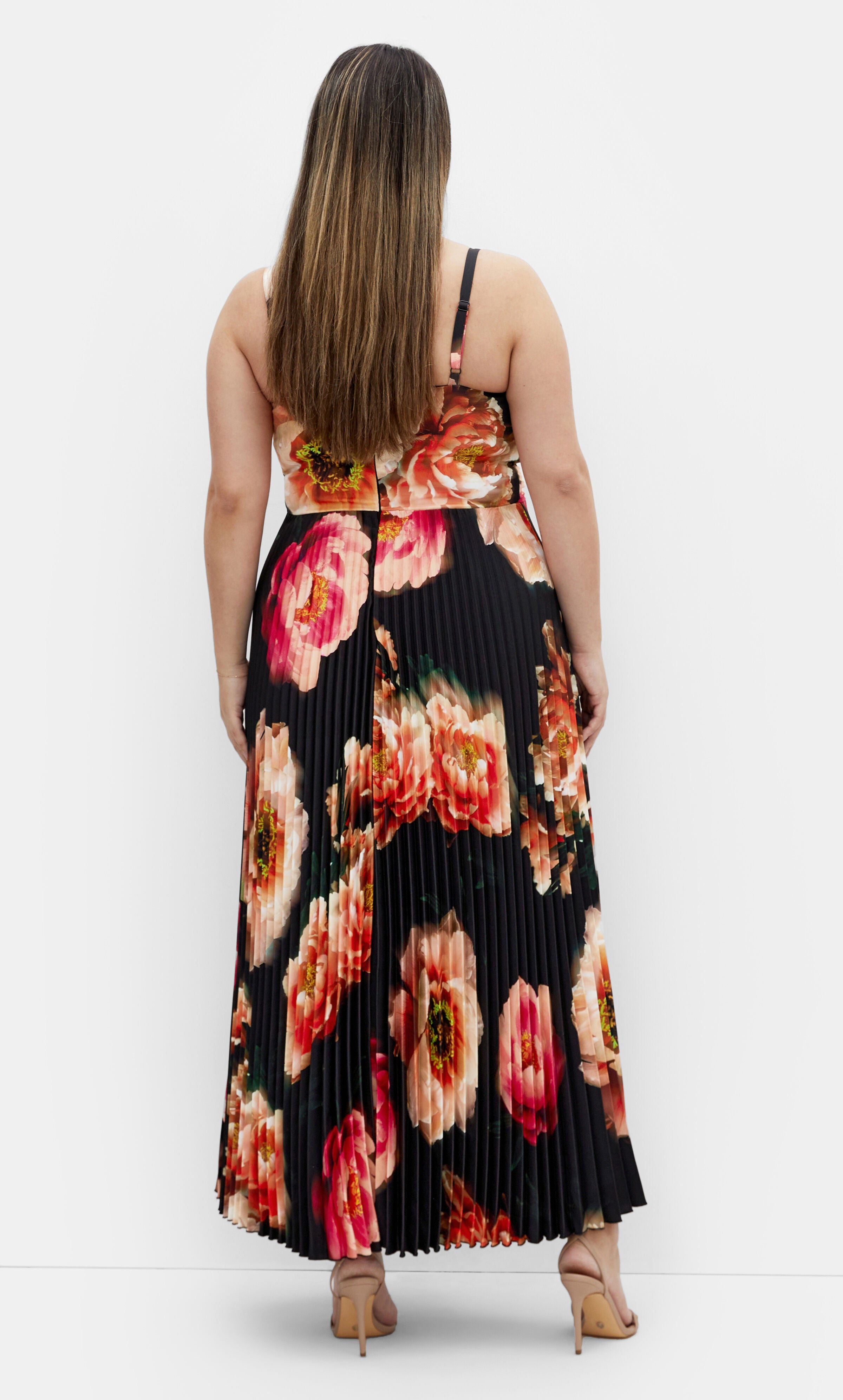 Ariana Print Pleat Dress - black, BLACK, alternate image number 1