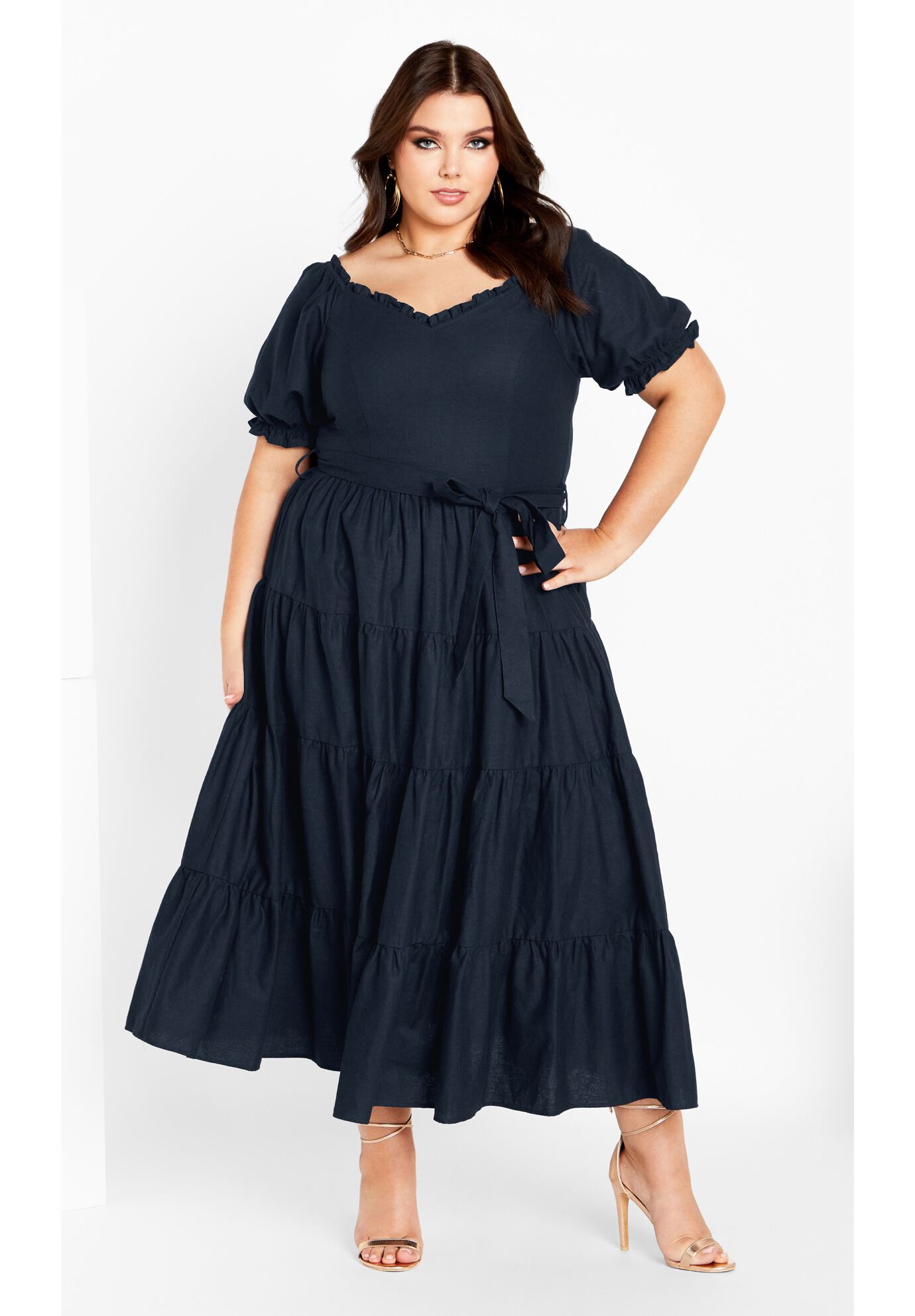 Puff Sleeve Maxi Dress - navy, BLUE, on-hover image number 1