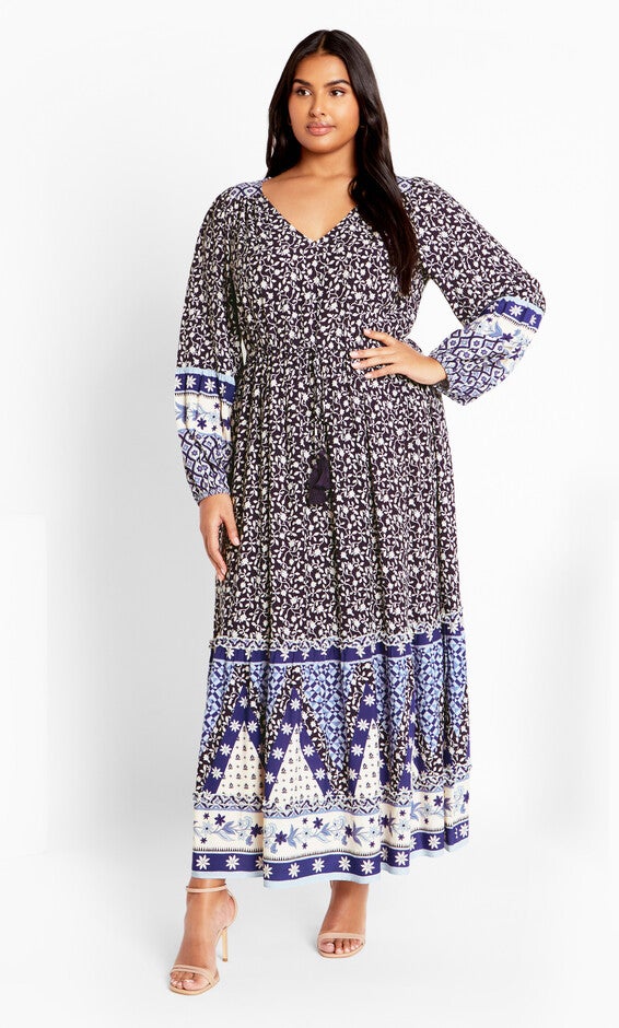 Faith Placement Maxi Dress - navy, BROWN, alternate image number null