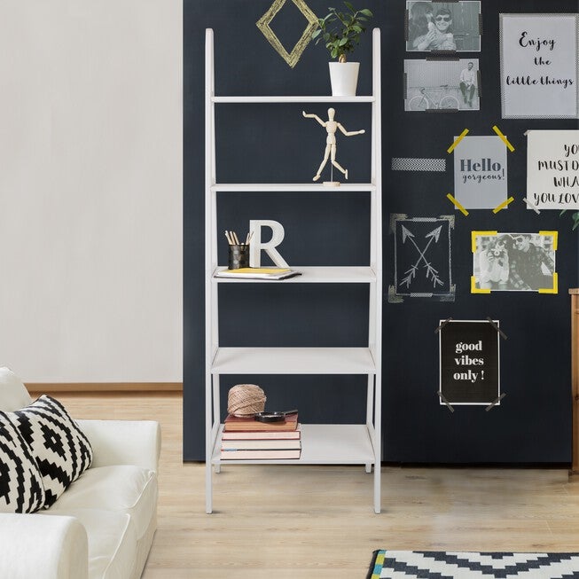 5-Shelf Ladder Bookcase-White, , alternate image number null