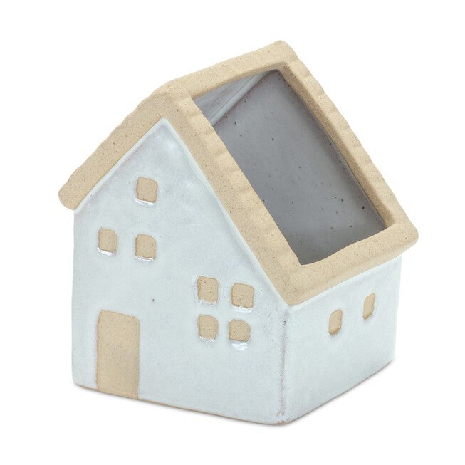 House Planter (Set of 3) 5.5 inchesL x 4.75 inchesH, 4.5 inchesL x 5.5 inchesH, 3.5 inchesL x 6.25 inchesH Porcelain, WHITE/BROWN, alternate image number 4