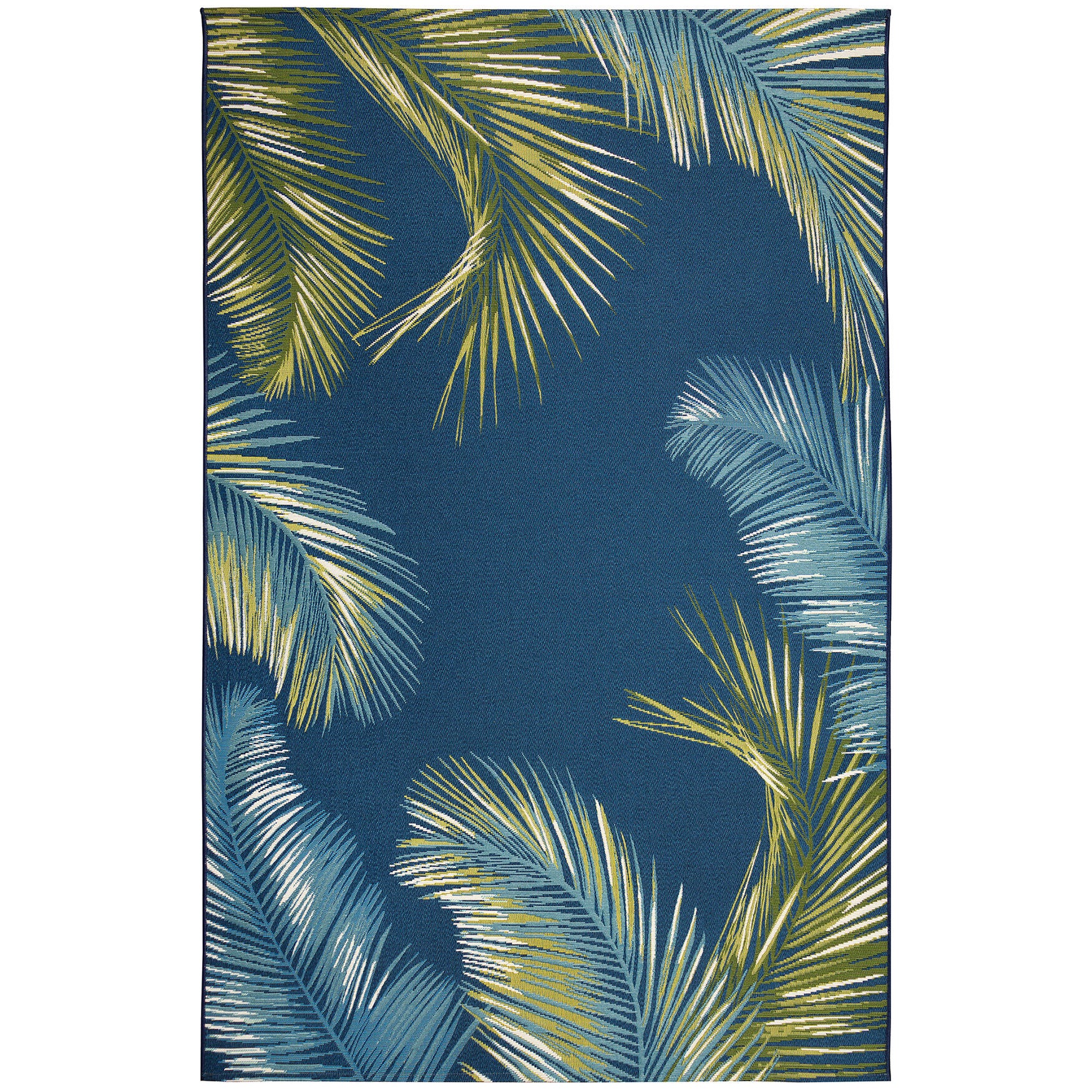 Liora Manne Marina Palm Border Indoor/Outdoor Area Rug Aqua 7 feet 10 inches x 9 feet 10 inches, NAVY, hi-res image number 0
