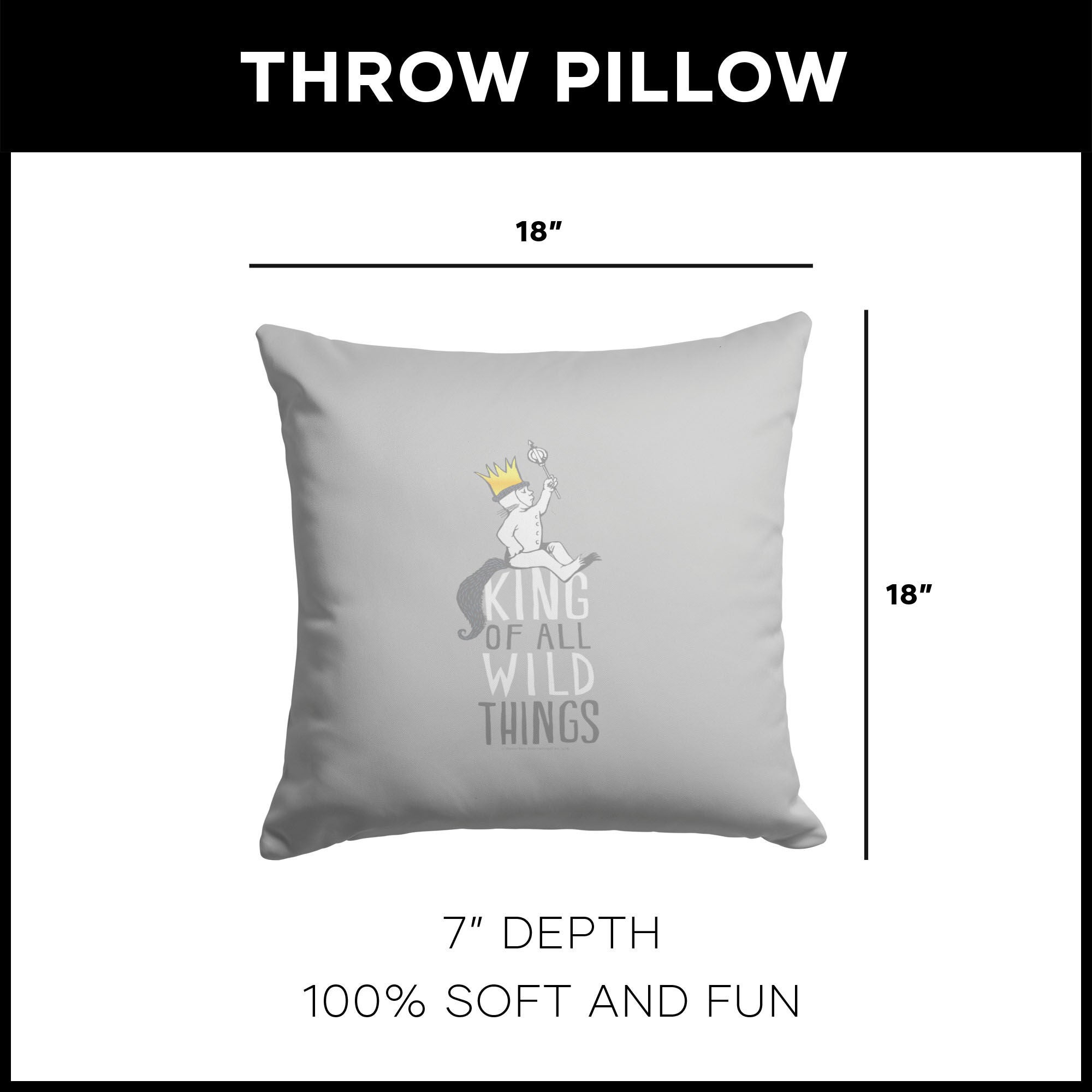 Warner Bros. Where the Wild Things Are King of All Throw Pillow 18X18 Inches, GRAY, alternate image number 4