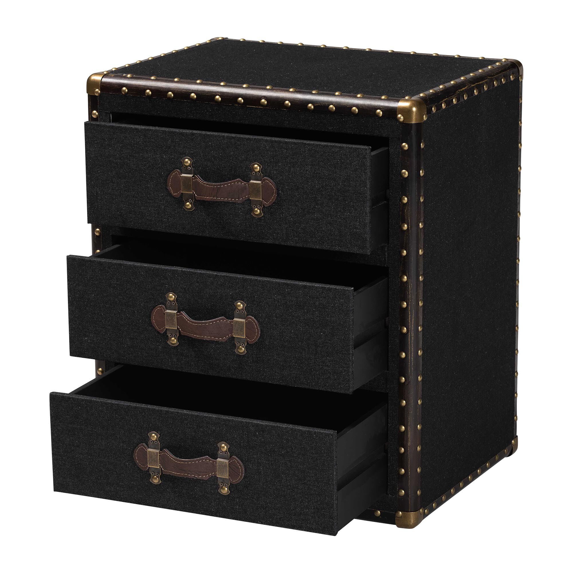 Mallison Vintage Black Canvas 3-Drawer End Table, BLACK, alternate image number 2