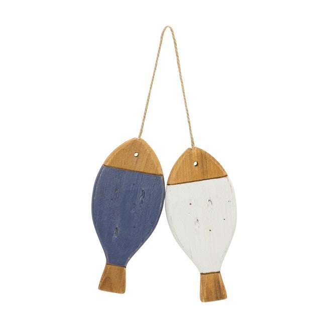 Pair of Fish Ornament (Set of 2) 23.25 inchesL x 3 inchesH Wood, WHITE/BLUE, hi-res image number null