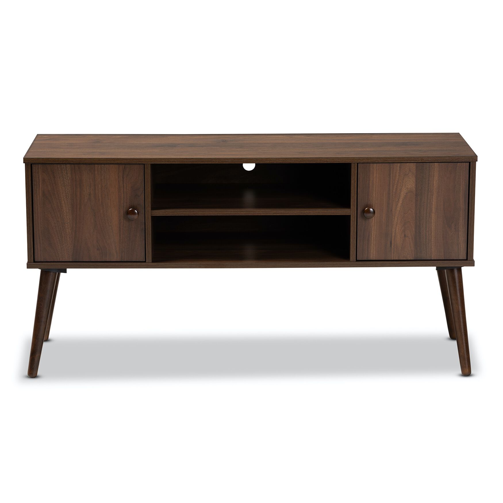 Alard Mid-Century Modern Walnut Brown Finished 2-Door Wood TV Stand, , alternate image number 8