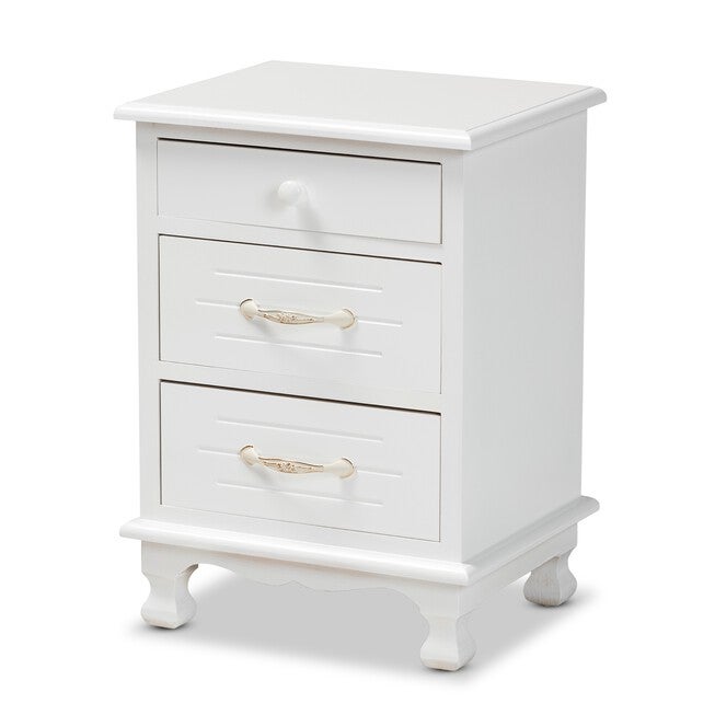 Layton Classic And Traditional White Finished Wood 3-Drawer Nightstand, WHITE, hi-res image number null