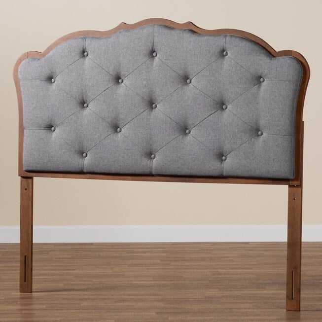 Leandra Classic And Traditional Grey Fabric And Walnut Brown Finished Wood Queen Size Headboard, , alternate image number 5