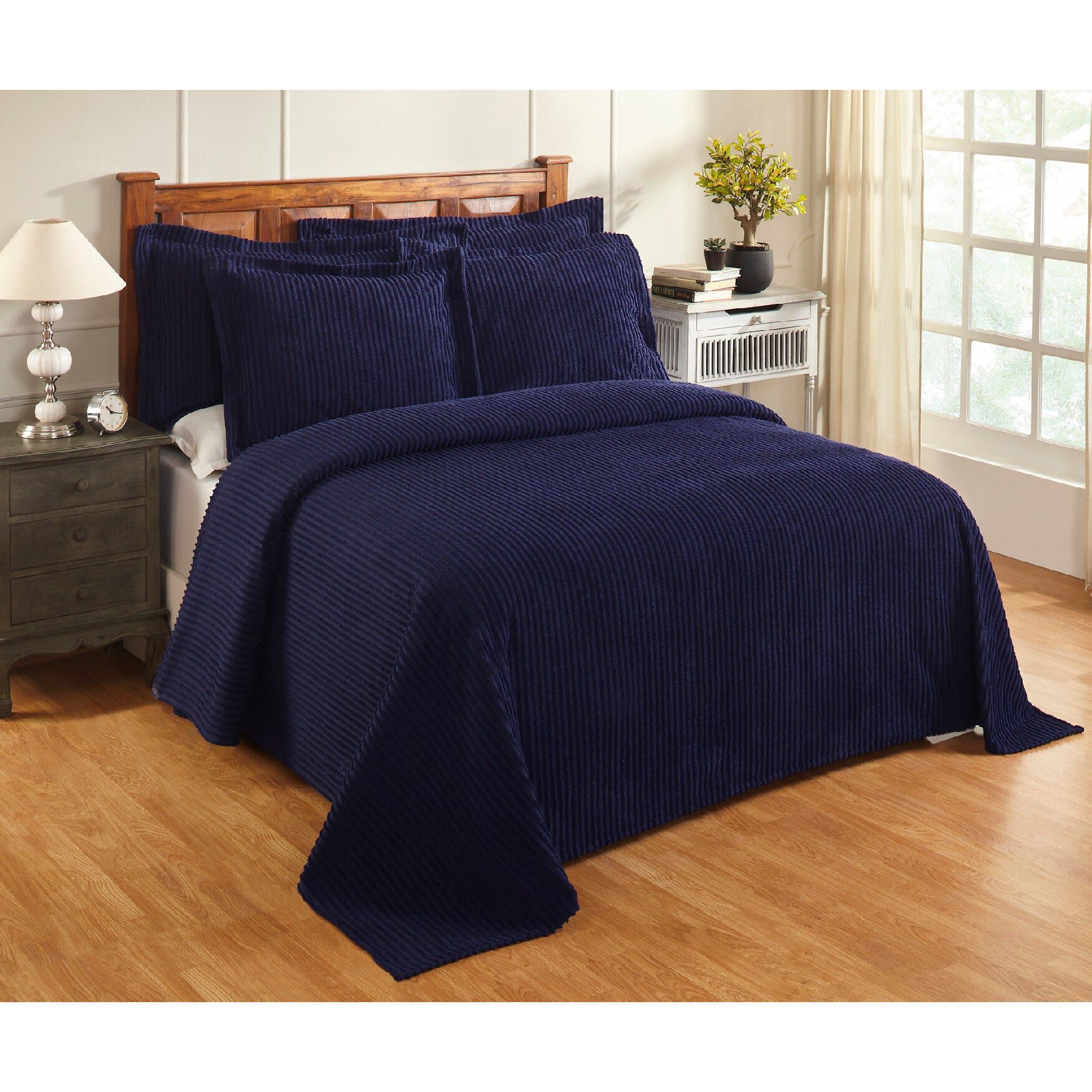 Better Trends Jullian Collection in Bold Stripes Design Bedspread, NAVY, hi-res image number 0