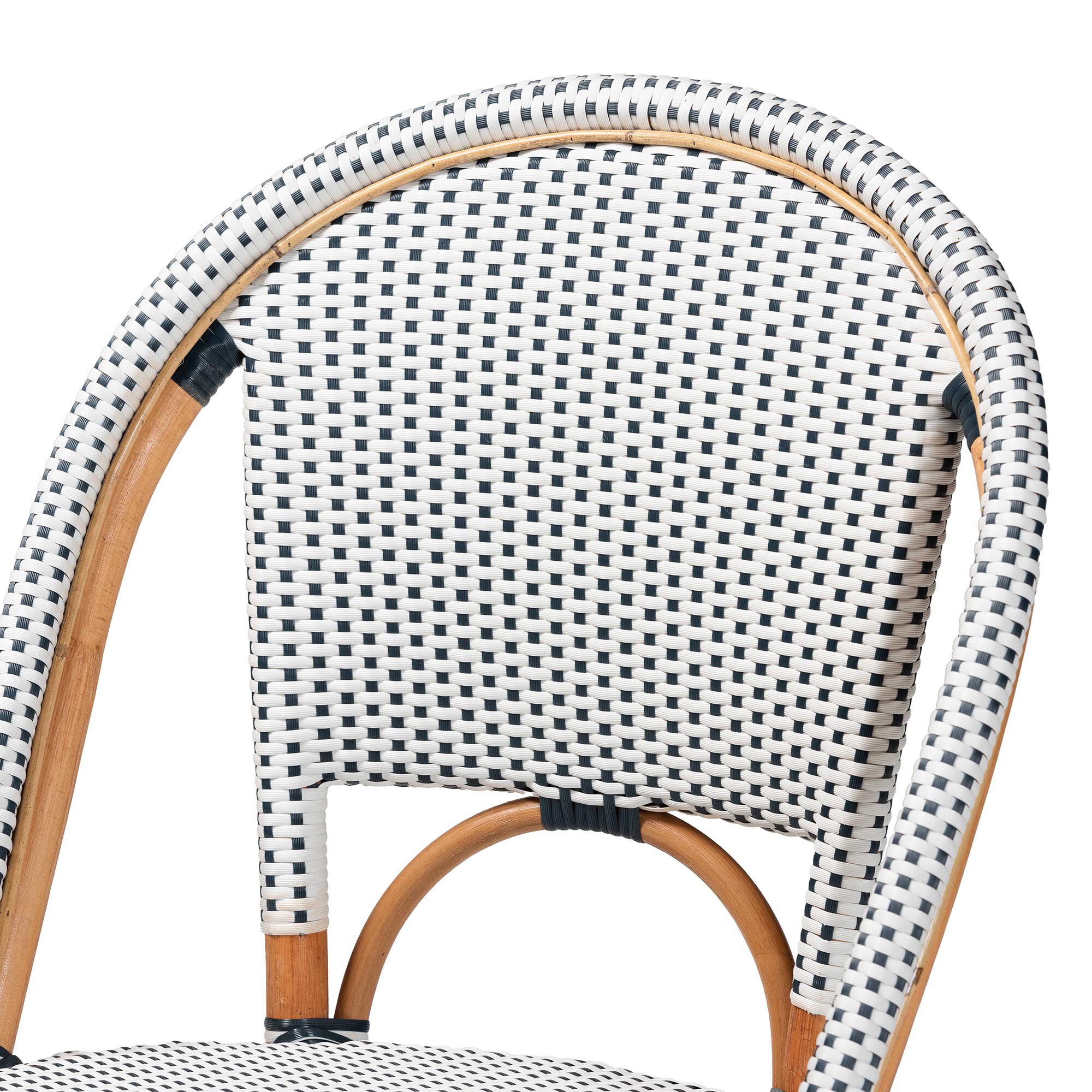 Genica Classic French Two-Tone Navy and White Weaving and Natural Rattan Bistro Chair, NAVY, alternate image number 5